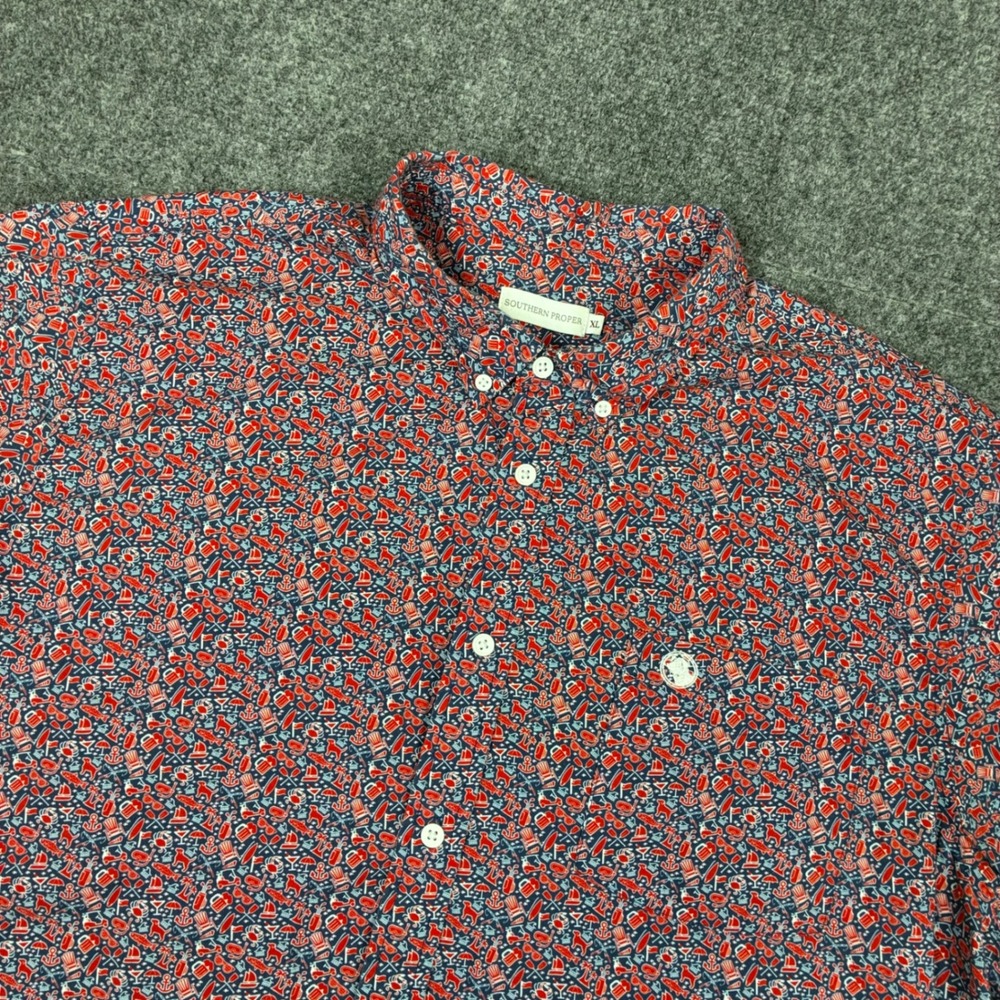 Southern Proper Mens Size XL Short Sleeve Button Down Shirt Nautical Print